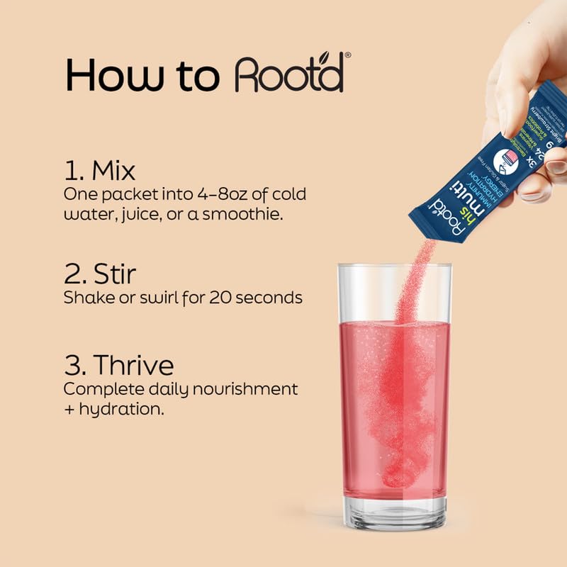 Root'd Poudre Multivitaminée pour Hommes en préparation dans un verre d'eau