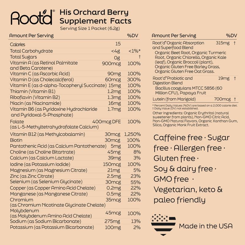 Root'd Poudre Multivitaminée pour Hommes vue de côté du paquet