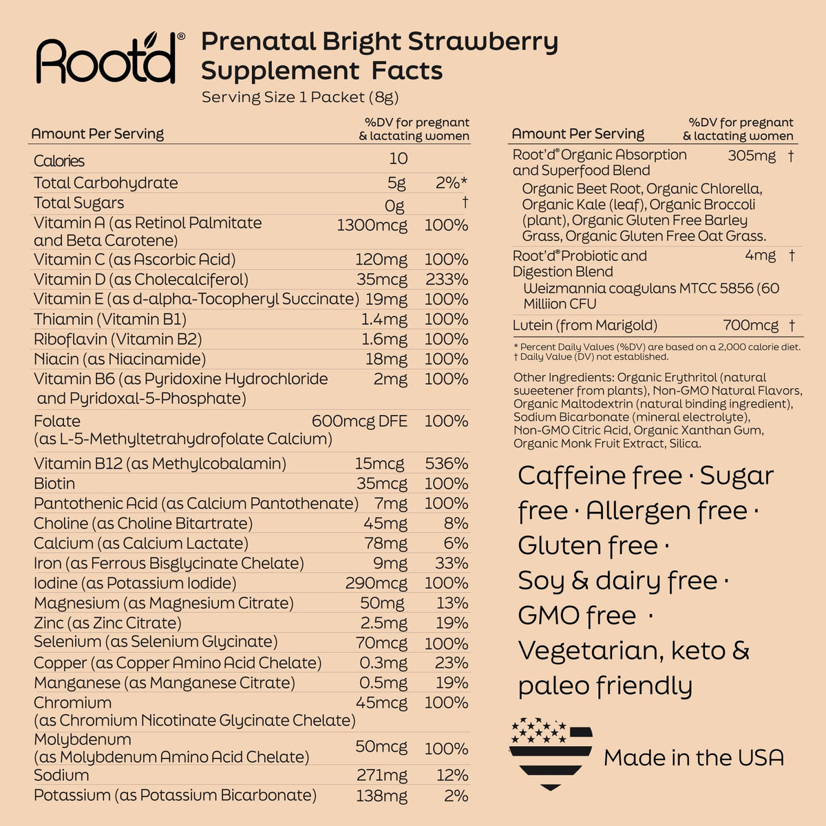 Root'd Poudre Multivitamines Prénatales - taille de l'emballage comparée à une main
