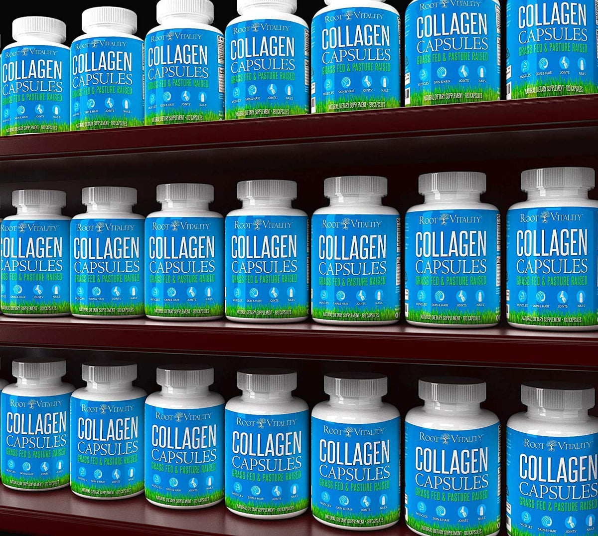 Root Vitality Collagène Peptides capsules dans un environnement de cuisine