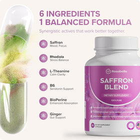Rosabella Complément Alimentaire Saffron ouvert avec capsules