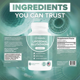 Rosabella Glutathione Liposomal 500mg produit avec le logo Rosabella