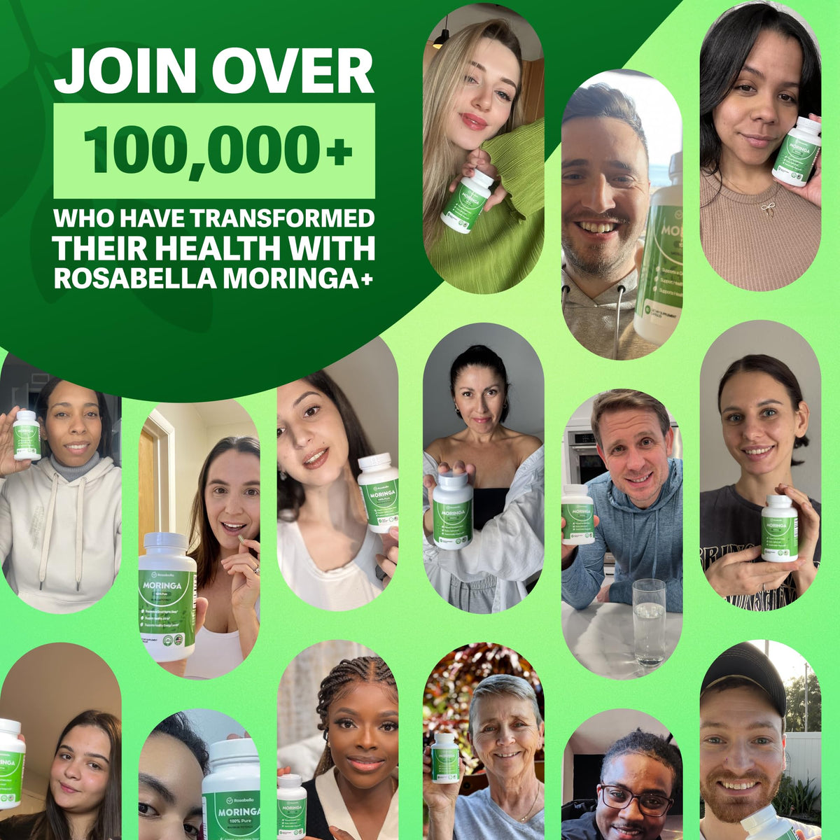 Rosabella Moringa+ capsules dans une main