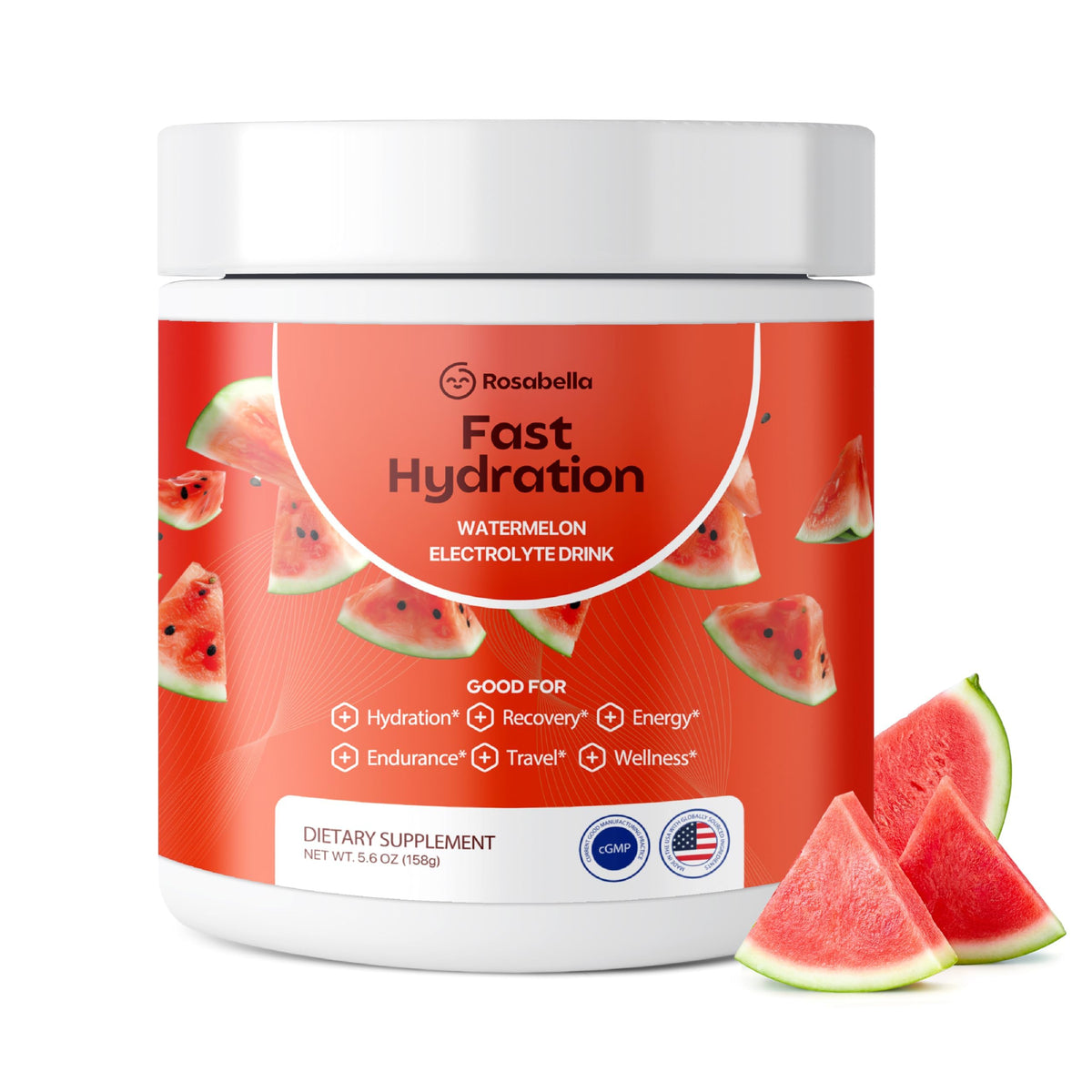 Rosabella Poudre d'Électrolytes 200g en pot de voyage