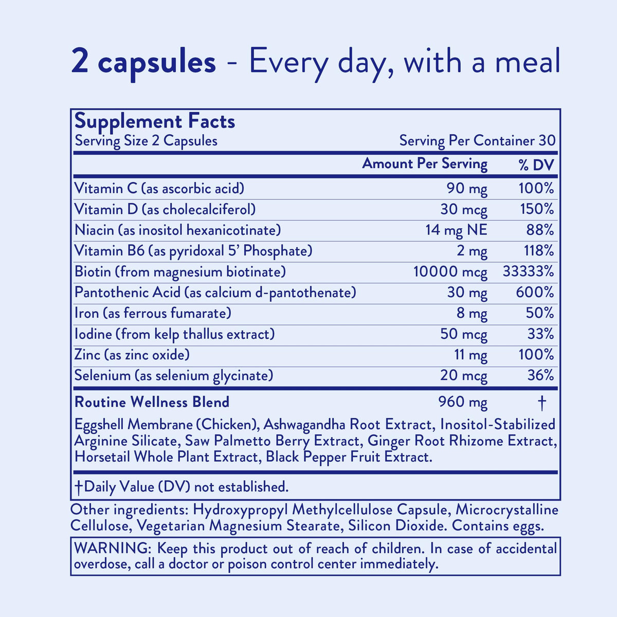 Routine Wellness Complément Alimentaire Croissance Cheveux 60 Comprimés vue de dessus