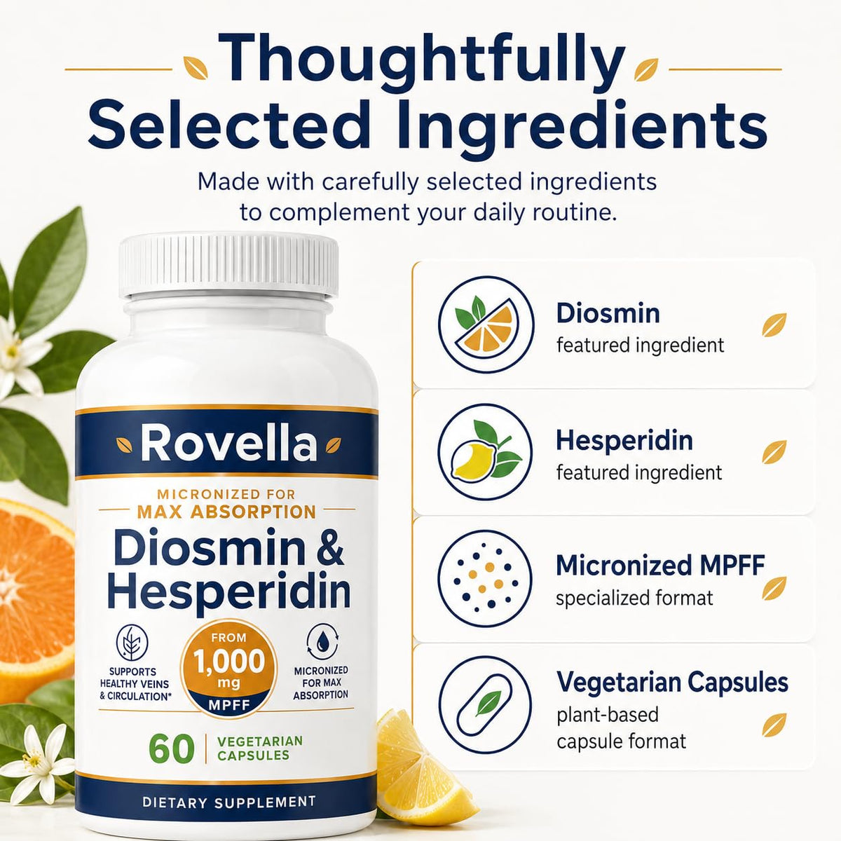 Rovella Diosmine et Hespéridine avec un verre d'eau