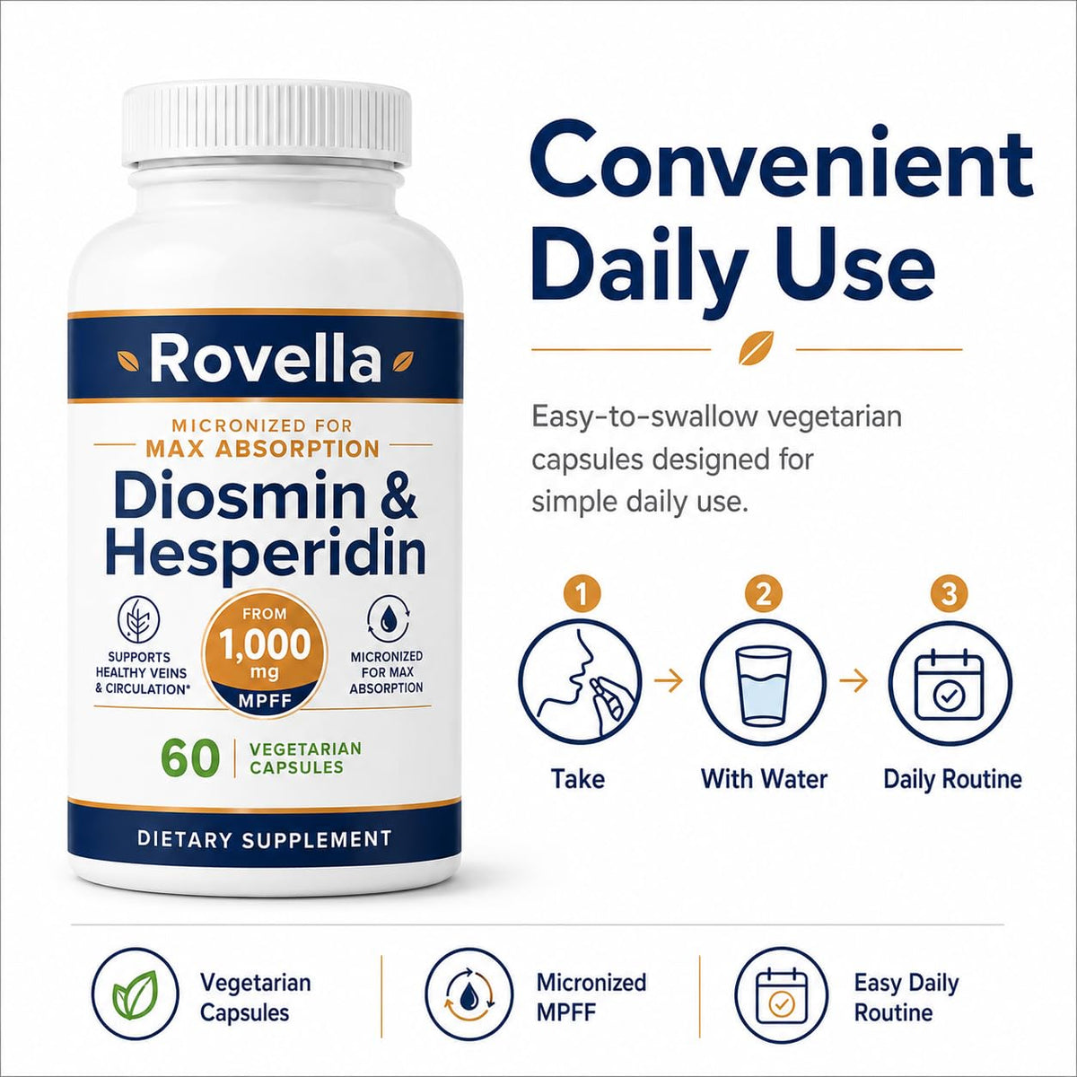 Rovella Diosmine et Hespéridine capsules sur une table