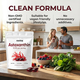 ROVINA Astaxanthin 12mg gélules douces ouvertes montrant la gélule