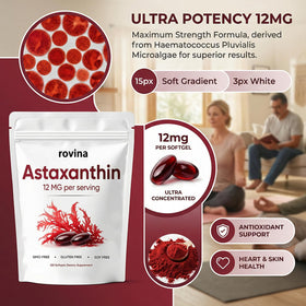 ROVINA Astaxanthin 12mg gélules douces sur fond blanc