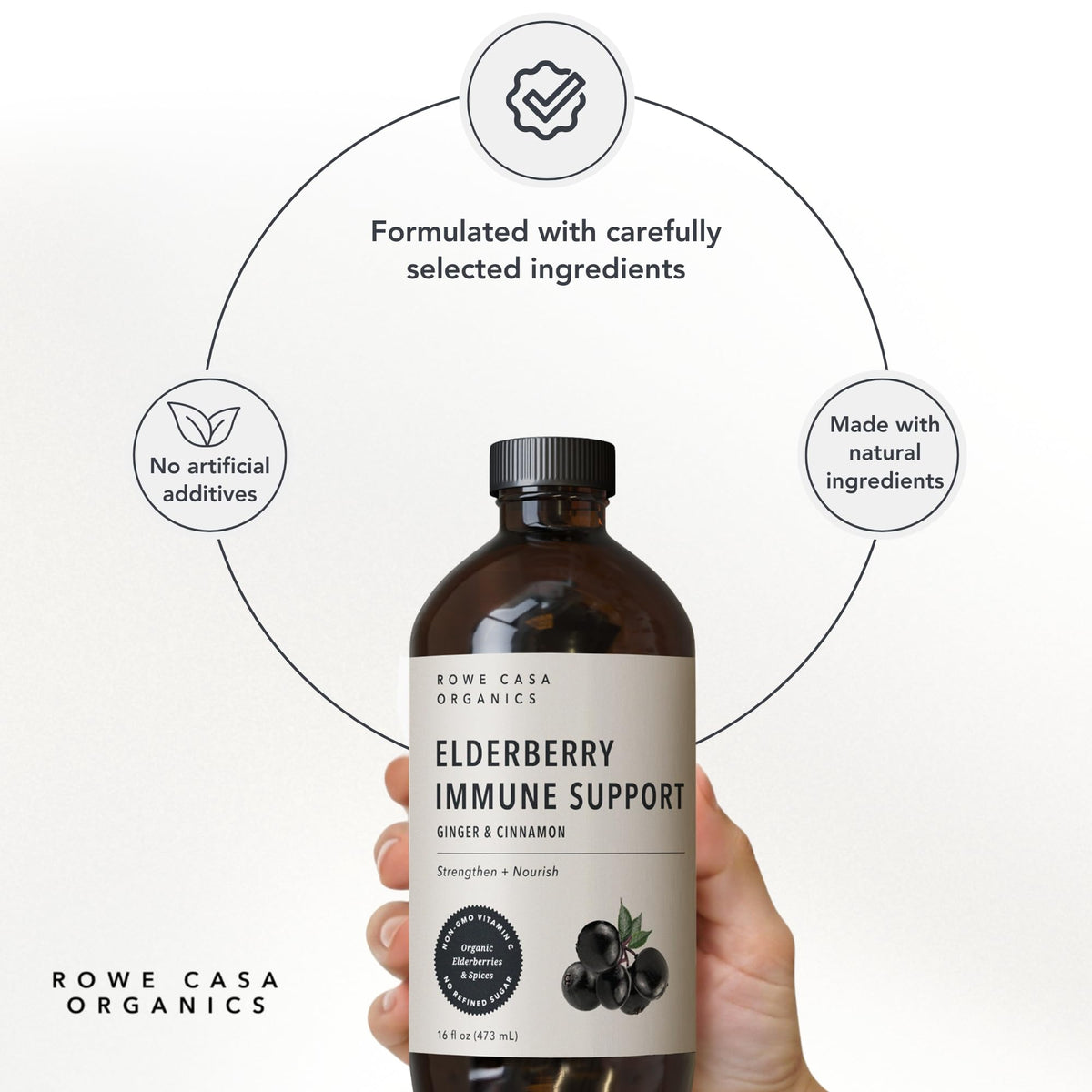 Rowe Casa Organics Sirop de Sureau Bio 473 mL couvercle ouvert