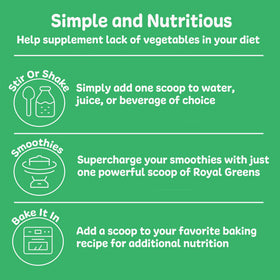 Royal Greens de New Vitality, emballage avec logo et informations