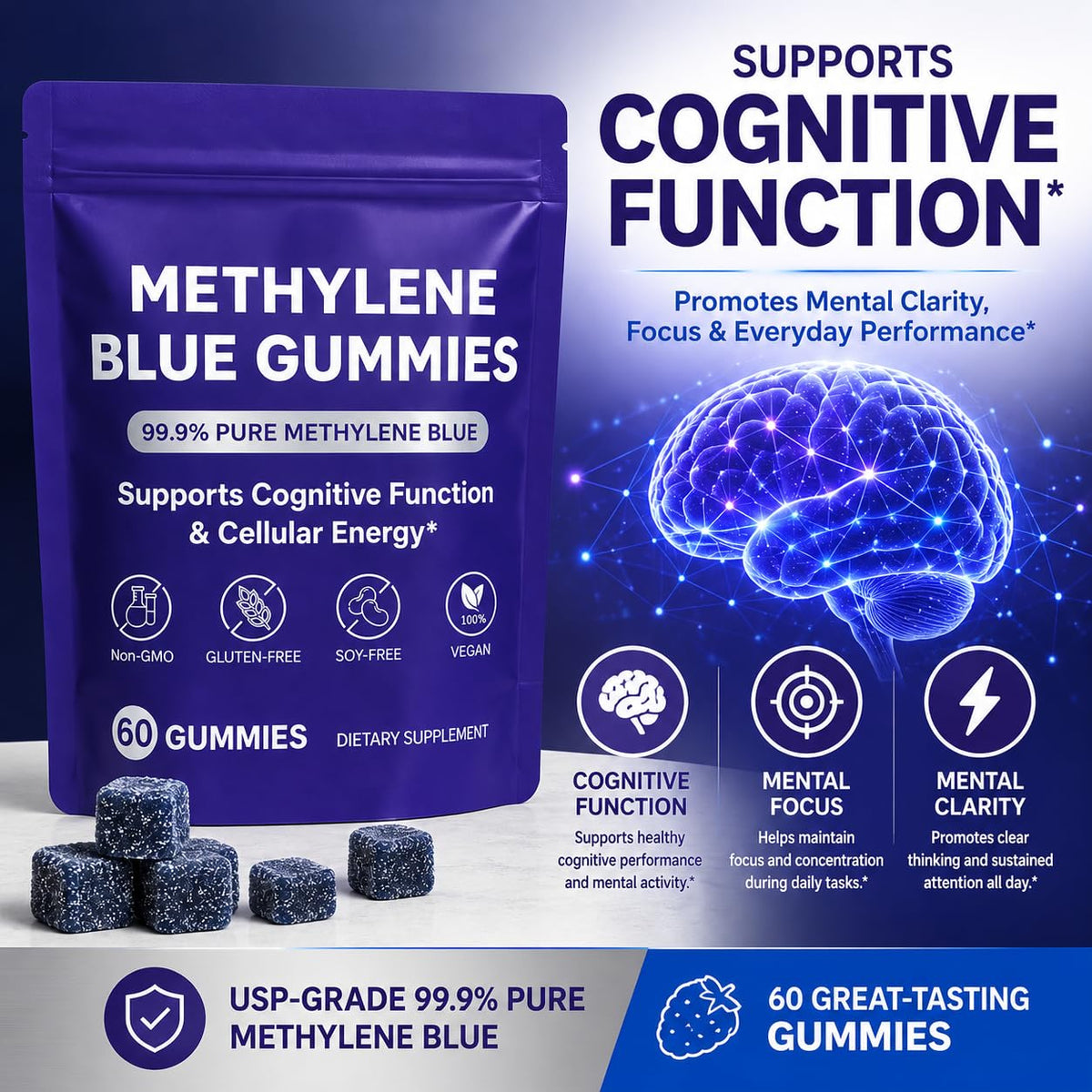 RQB Gummies Bleu de Méthylène 60 Comprimés avec une main