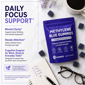 RQB Gummies Bleu de Méthylène 60 Comprimés sur une table