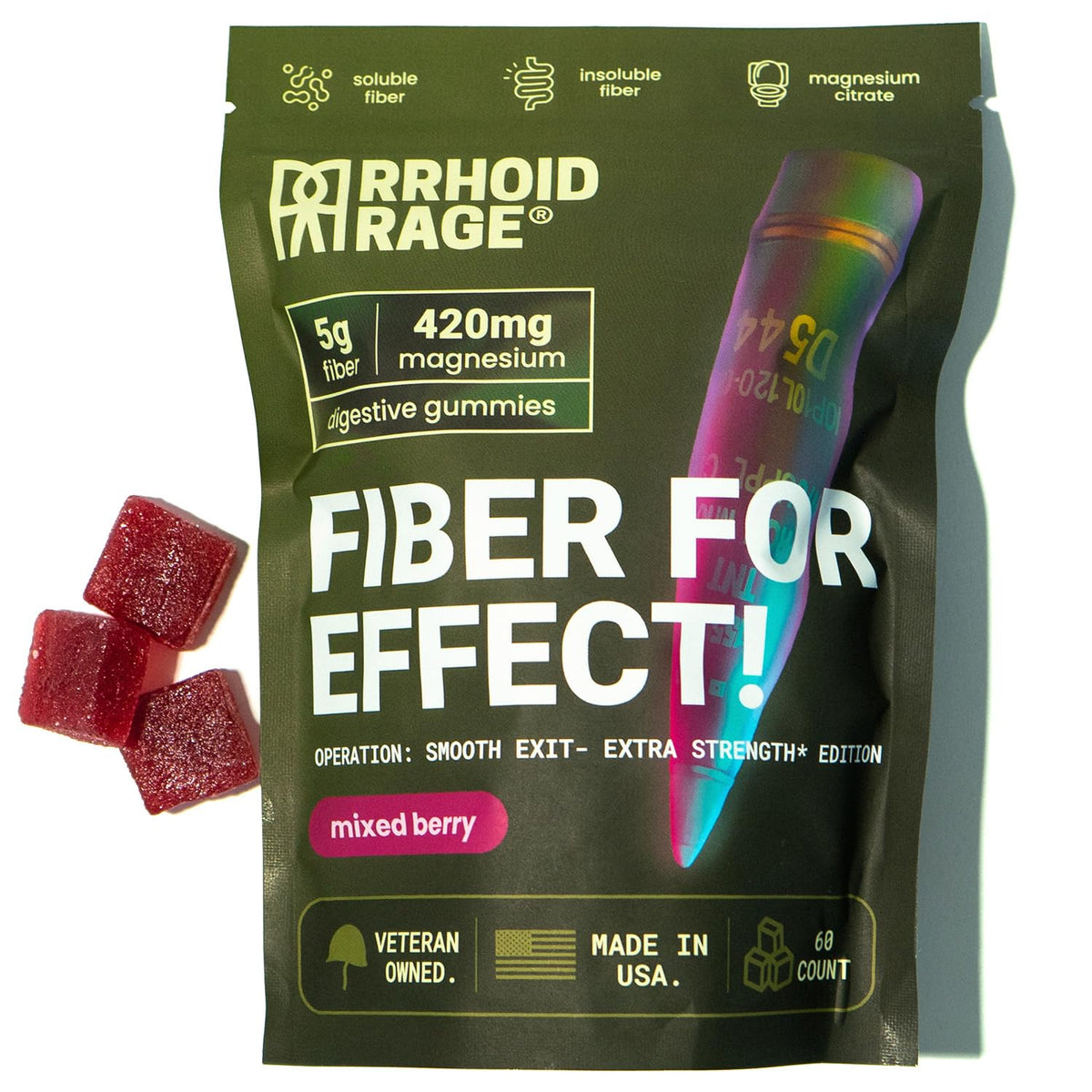 Rrhoid Rage Gummies de Fibre 60 Gummies Saveur Baies Mélangées vue de face