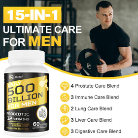 RSETU Probiotiques pour Hommes 500 Milliards CFU 240 Capsules avec étiquette