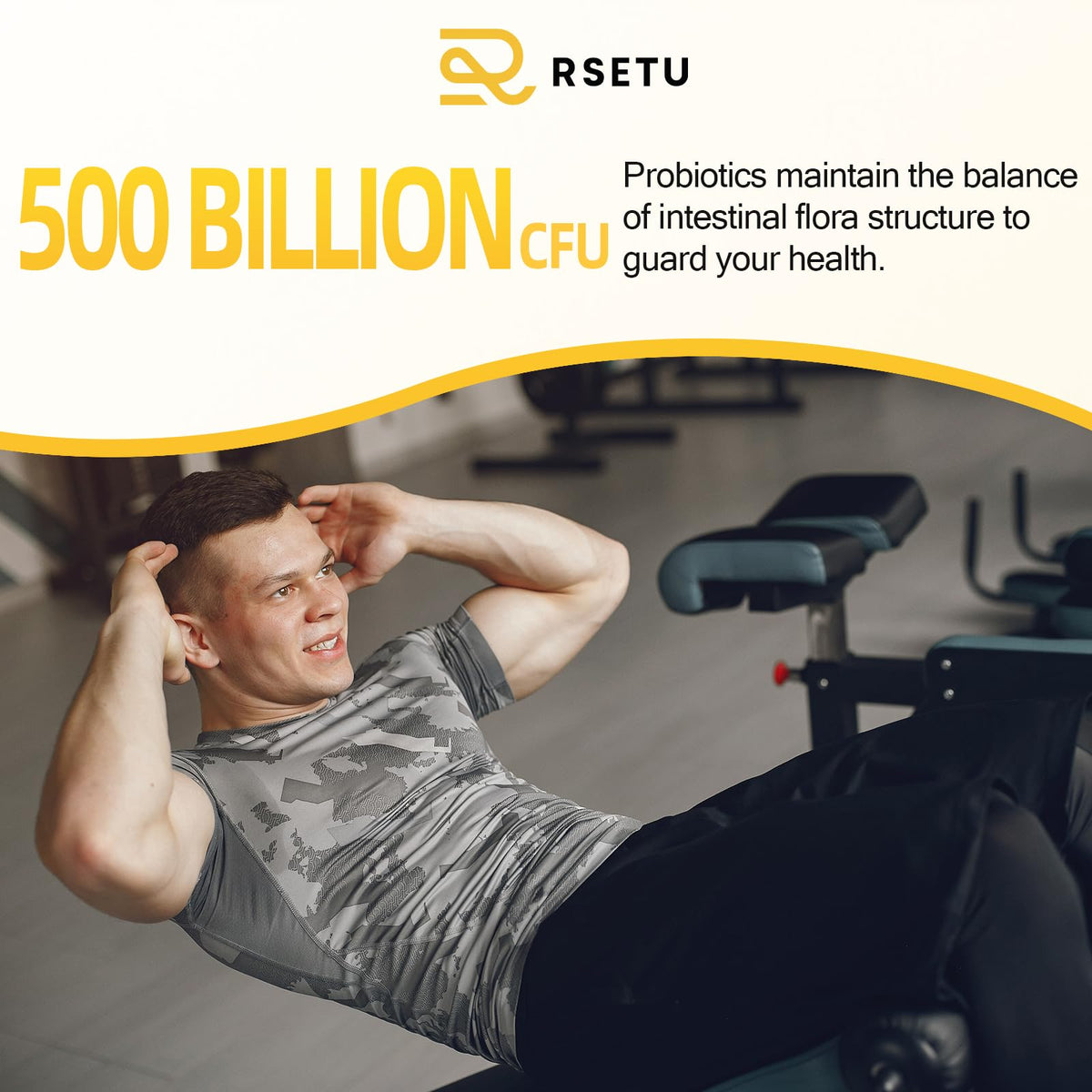 RSETU Probiotiques pour Hommes 500 Milliards CFU 240 Capsules dans un sac de sport
