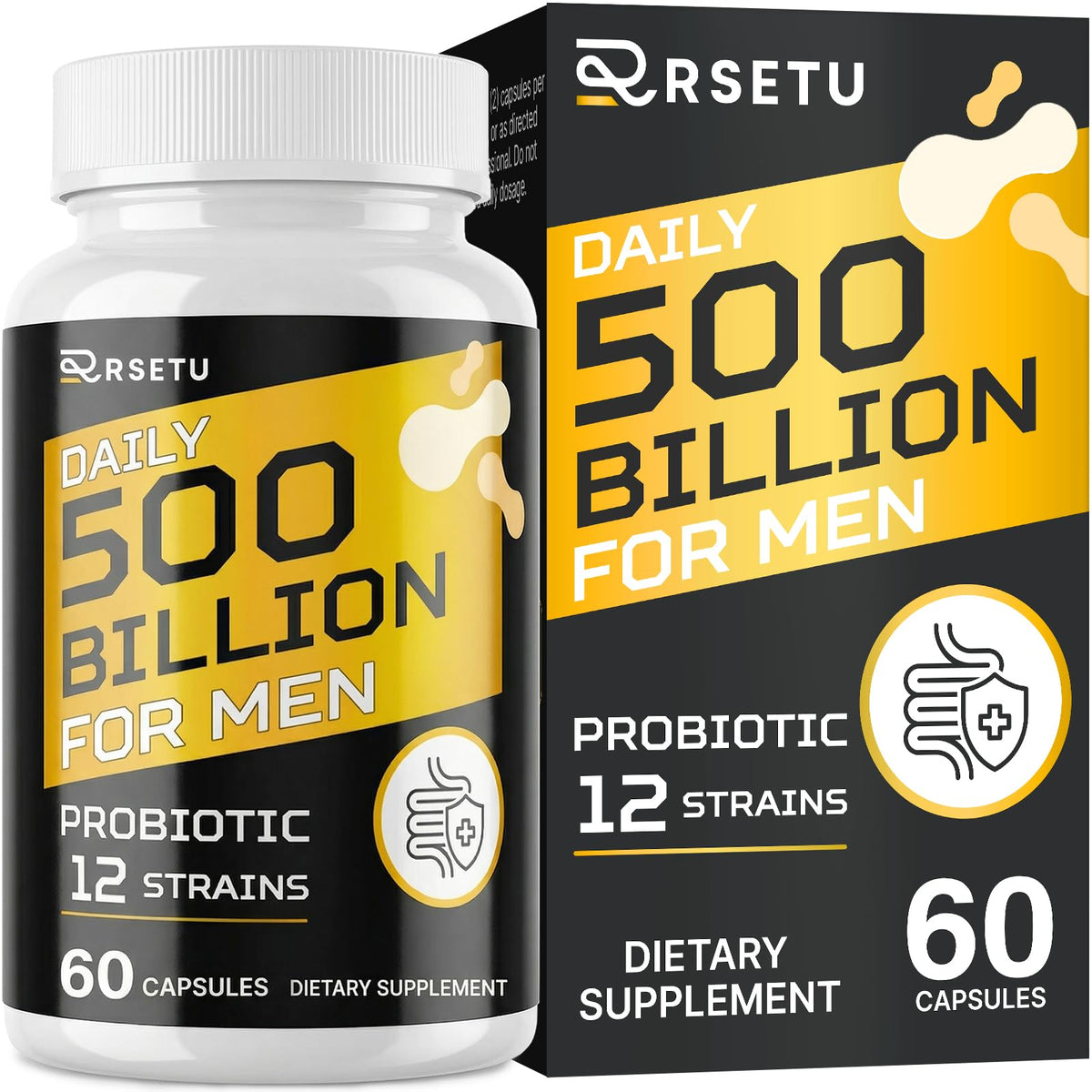 RSETU Probiotiques pour Hommes 500 Milliards CFU 60 Capsules - vue avant