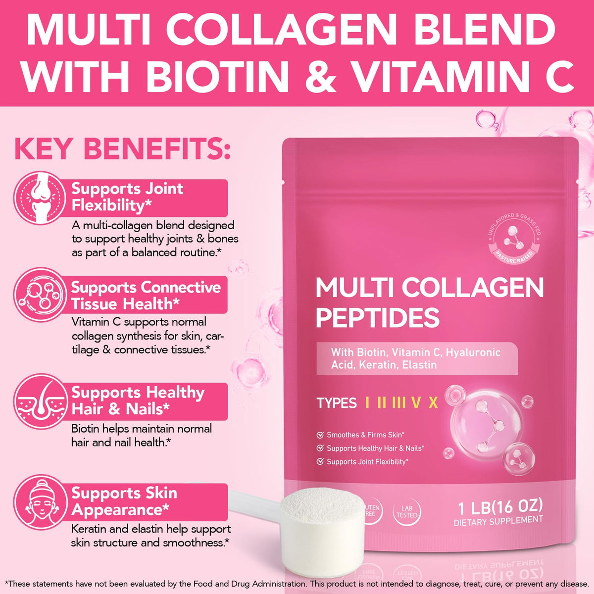 RSGRT Poudre de Collagène Multi Peptides 950g avec cuillère