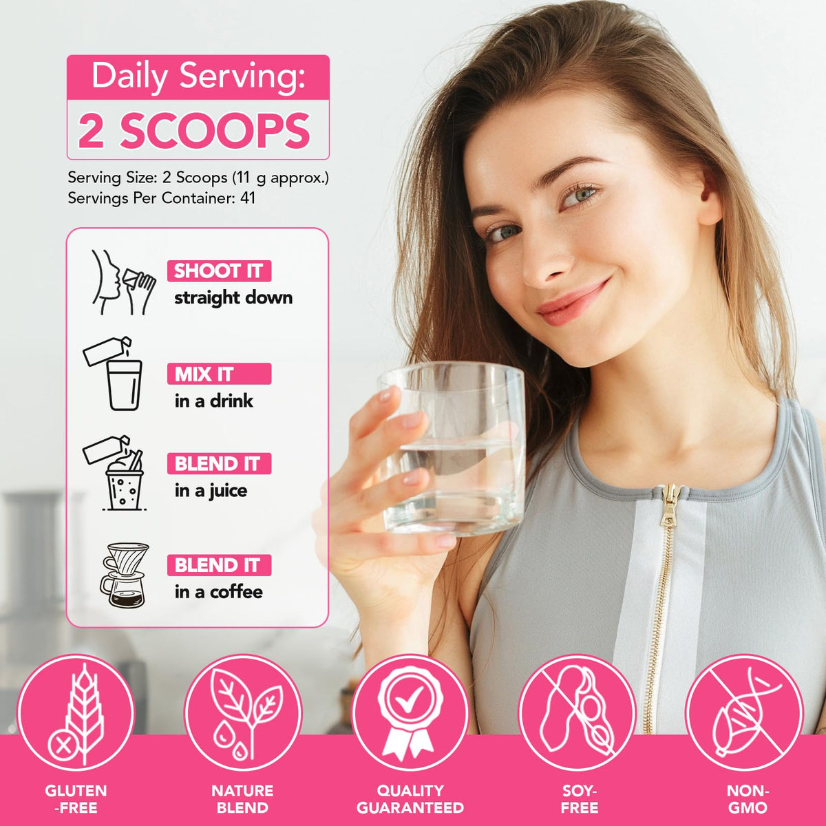 RSGRT Poudre de Collagène Multi Peptides 950g en utilisation avec un smoothie