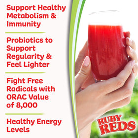 Ruby Reds Poudre sur une table avec des fruits