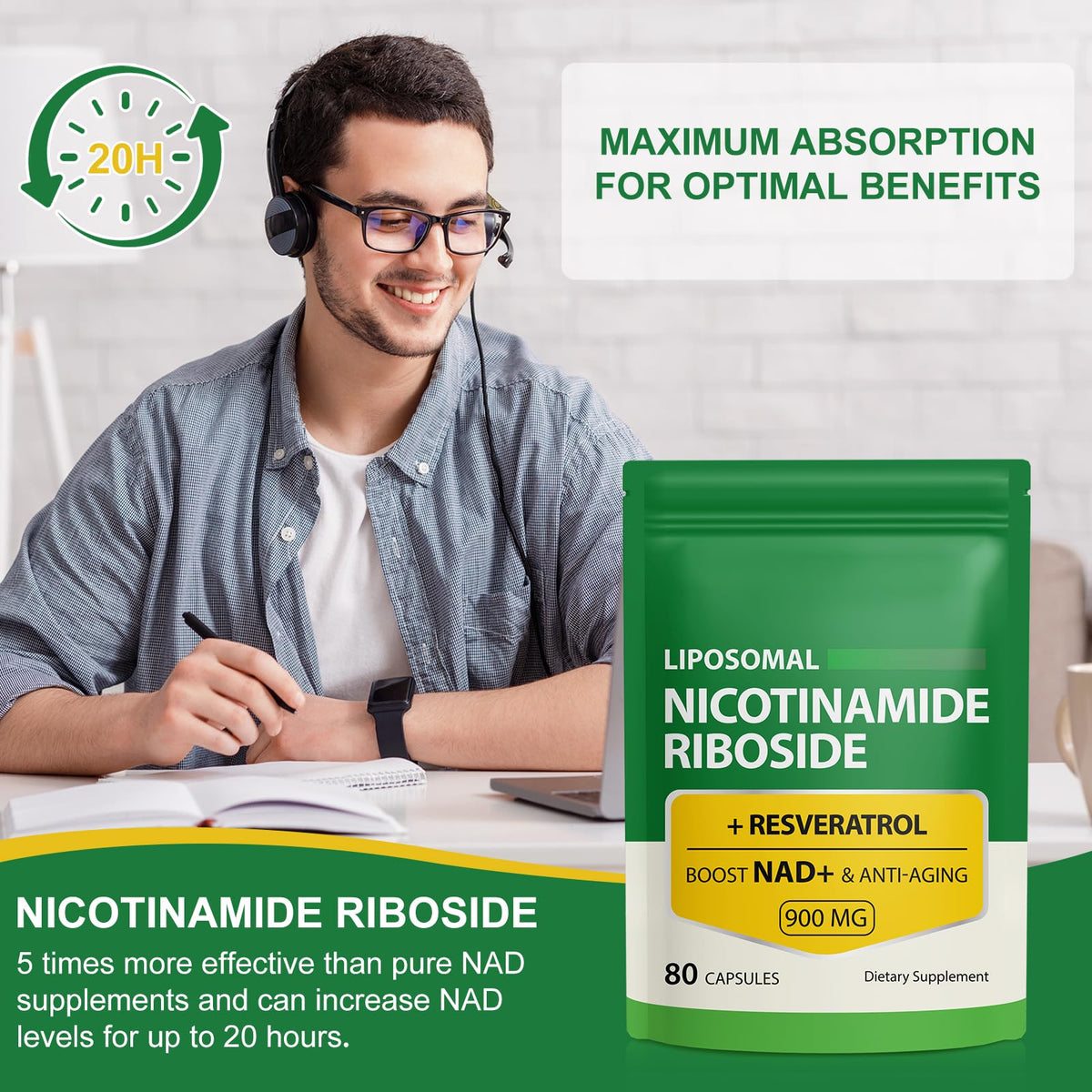 Ruduwu complément NAD, sachet ouvert avec capsules visibles