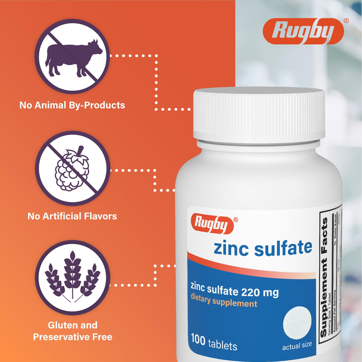 RUGBY LABORATORIES comprimés de sulfate de zinc, vue de côté