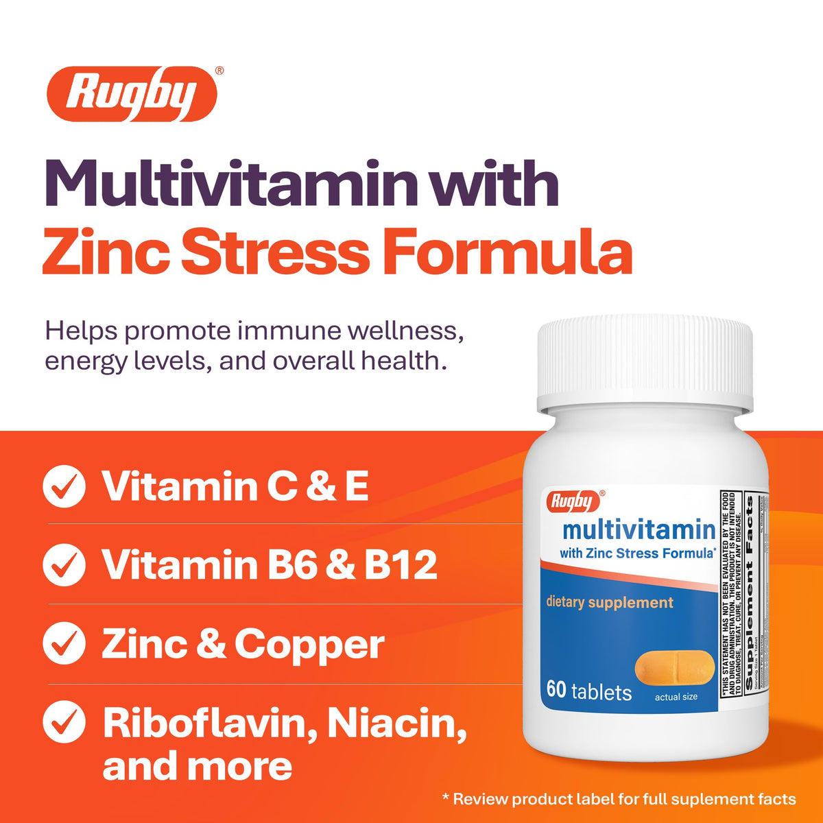 RUGBY LABORATORIES Multivitamines avec Zinc boîte ouverte montrant les comprimés