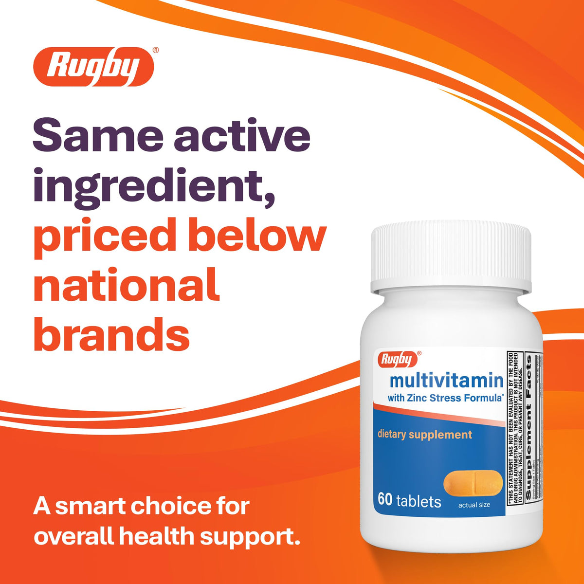 RUGBY LABORATORIES Multivitamines avec Zinc comprimés sur fond blanc