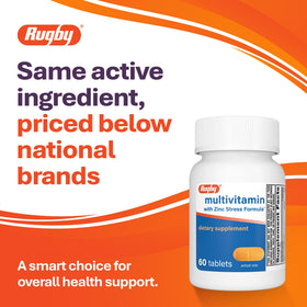 RUGBY LABORATORIES Multivitamines avec Zinc comprimés sur fond blanc