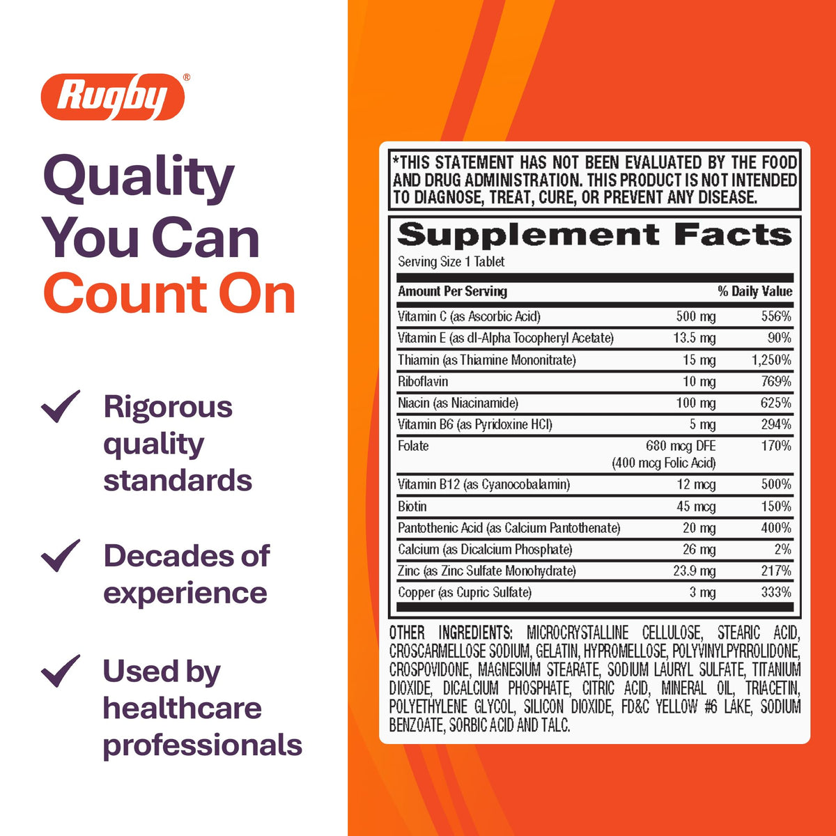 RUGBY LABORATORIES Multivitamines avec Zinc informations nutritionnelles