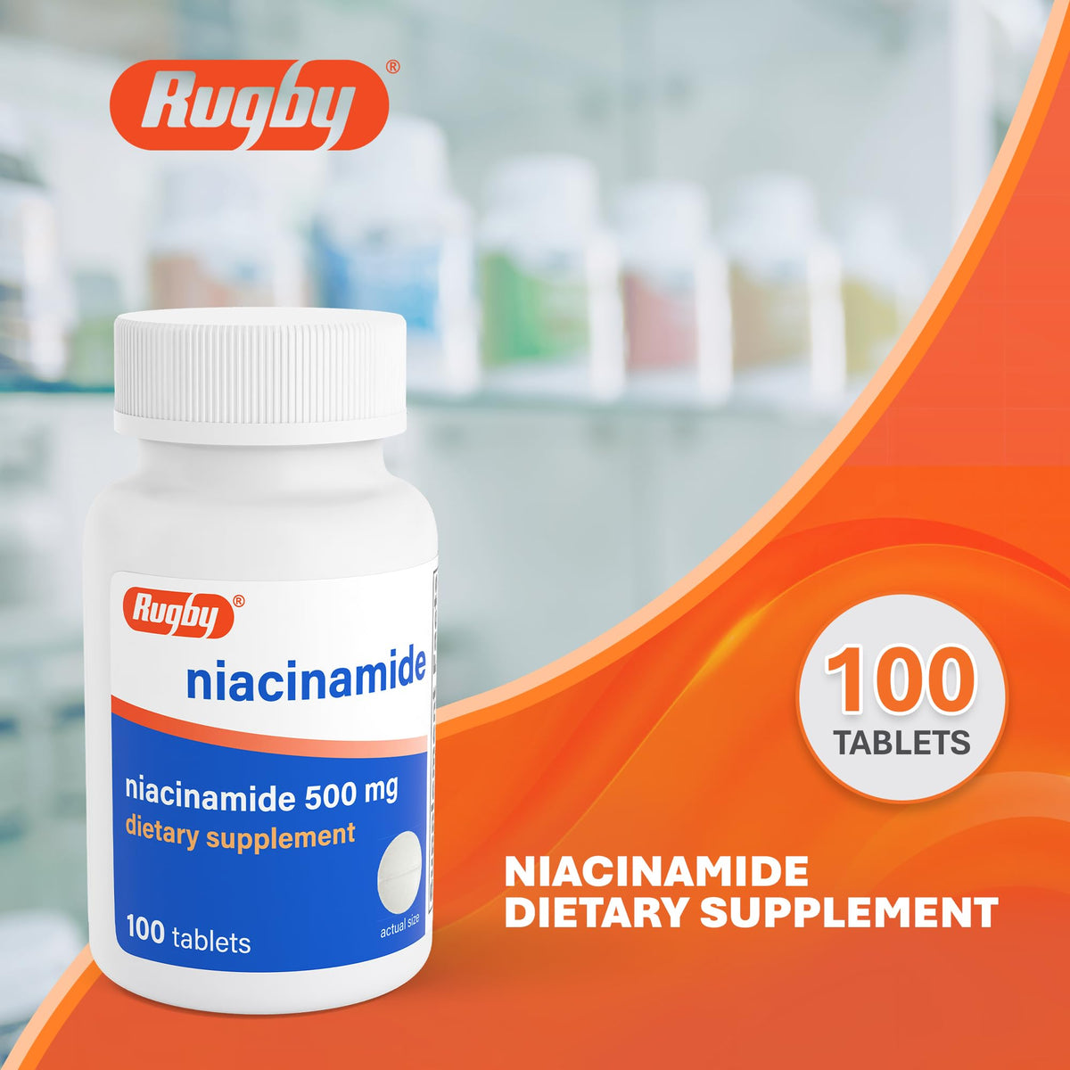 RUGBY LABORATORIES Niacinamide 500 mg 100 comprimés vue arrière