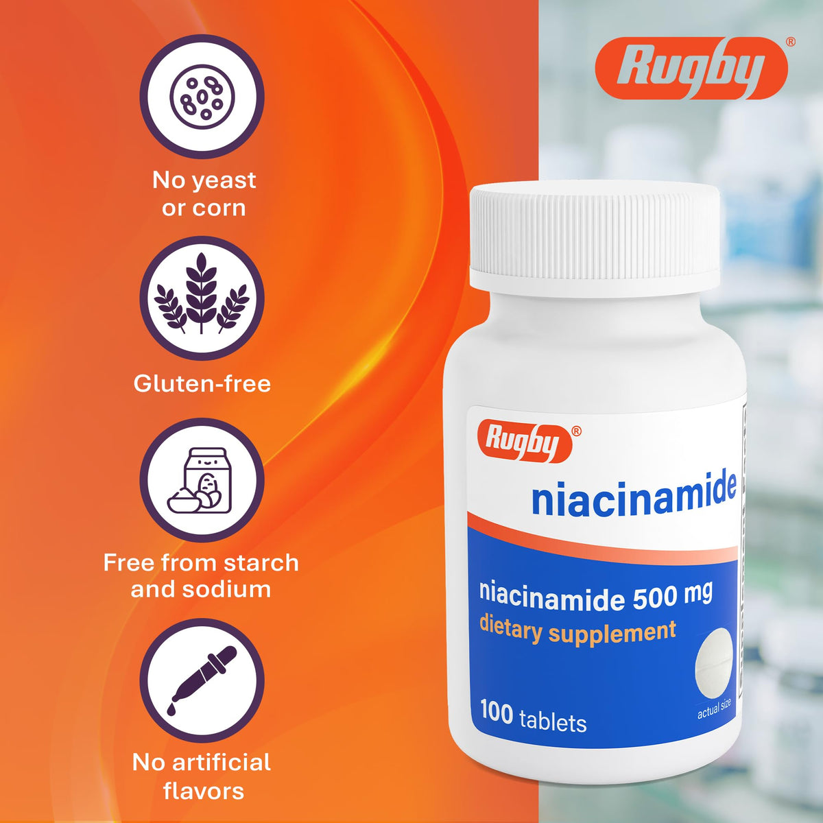 RUGBY LABORATORIES Niacinamide 500 mg avec d'autres produits de santé