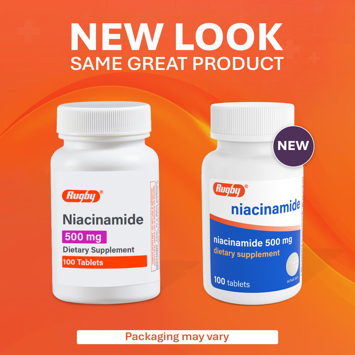 RUGBY LABORATORIES Niacinamide 500 mg comprimés dans l'emballage