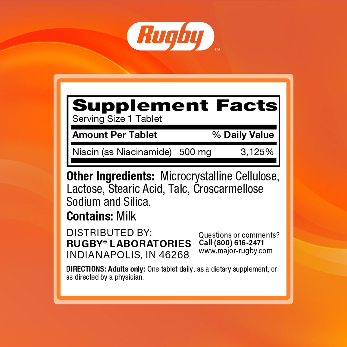 RUGBY LABORATORIES Niacinamide 500 mg sur un comptoir de cuisine