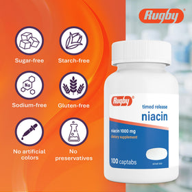 RUGBY LABORATORIES Niacine 1000mg Captabs avec des aliments