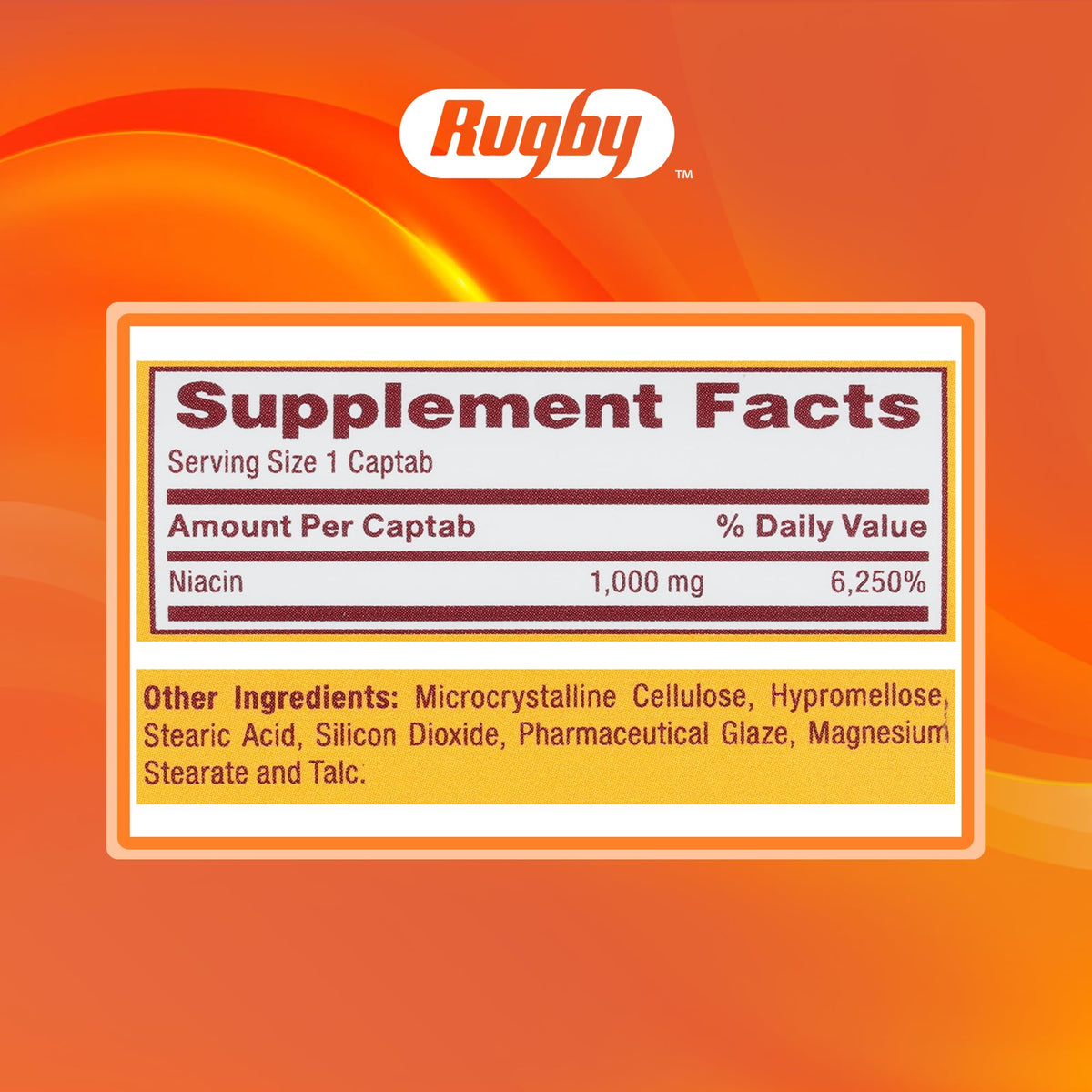 RUGBY LABORATORIES Niacine 1000mg Captabs avec un verre d'eau