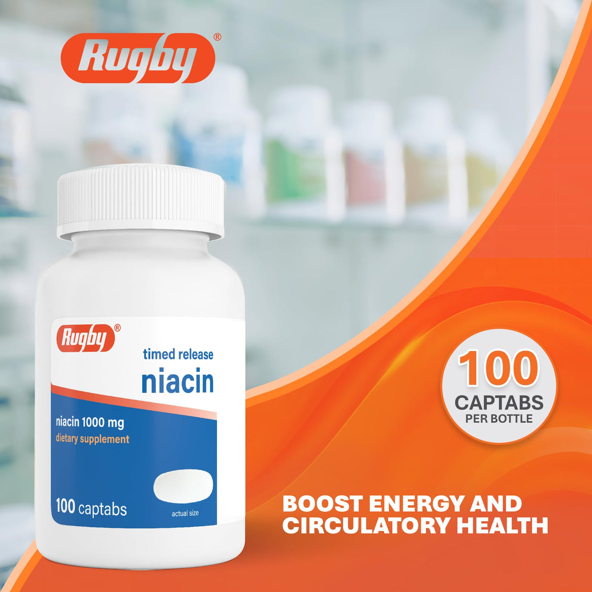 RUGBY LABORATORIES Niacine 1000mg Captabs côté avec informations nutritionnelles