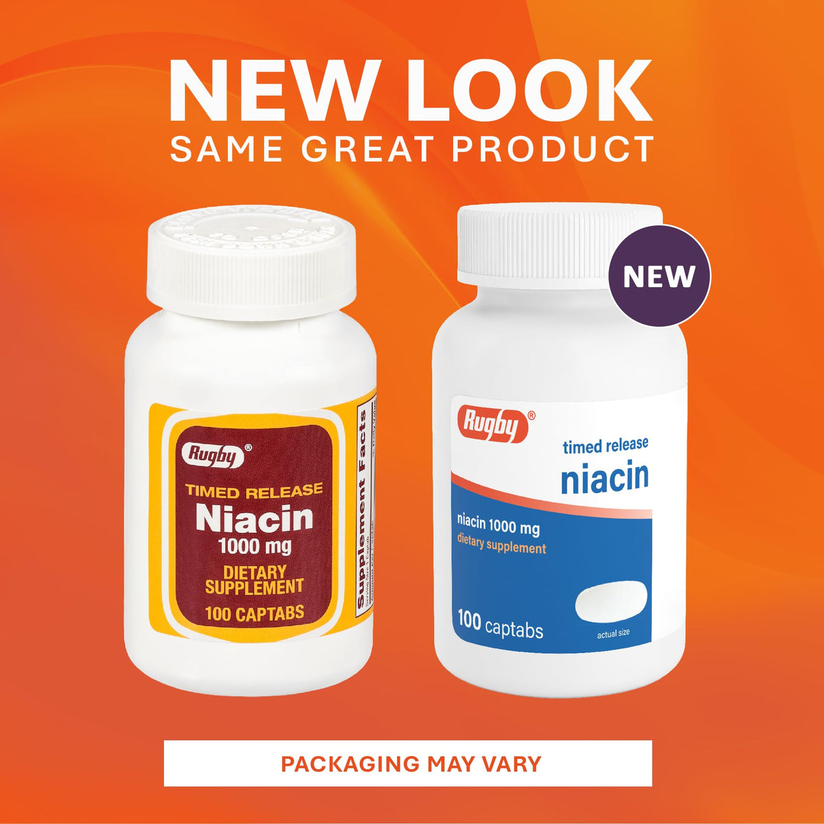 RUGBY LABORATORIES Niacine 1000mg Captabs vue de dessus avec une capsule