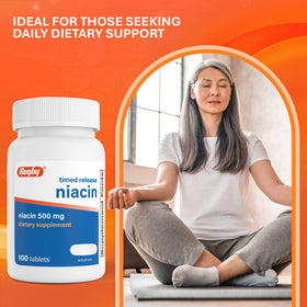 RUGBY LABORATORIES Niacine 500mg 100 Tablettes et un verre d'eau