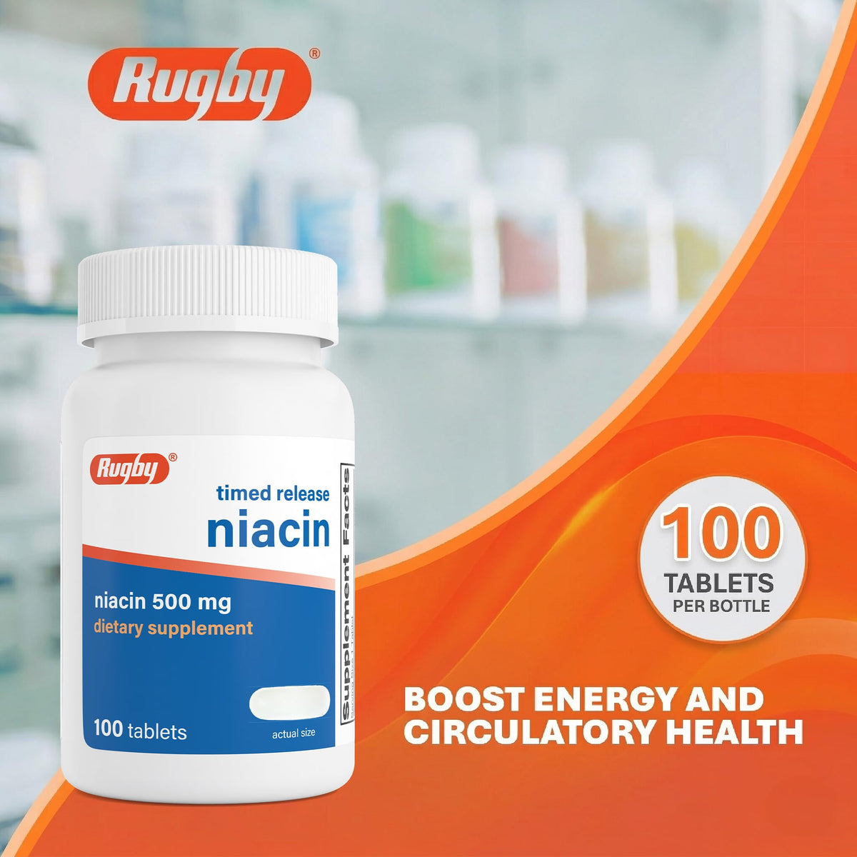 RUGBY LABORATORIES Niacine 500mg 100 Tablettes vue arrière