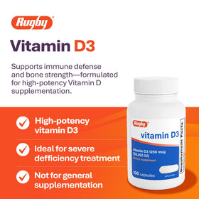 RUGBY LABORATORIES Vitamine D3 50 000 UI 100 capsules, emballage