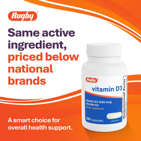 RUGBY LABORATORIES Vitamine D3 50 000 UI 100 capsules, vue arrière