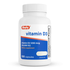 RUGBY LABORATORIES Vitamine D3 50 000 UI 100 capsules, vue avant