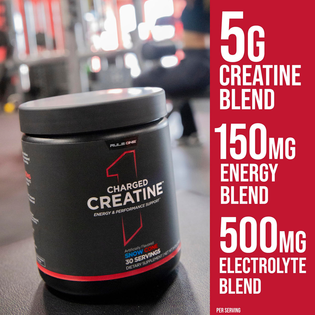 Rule 1 Proteins Charged Creatine 360g packaging with scoop