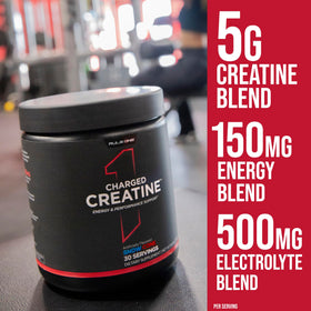 Rule 1 Proteins Charged Creatine 360g packaging with scoop