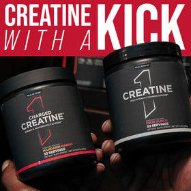 Rule 1 Proteins Charged Creatine 360g serving size with blue razz lemonade flavor