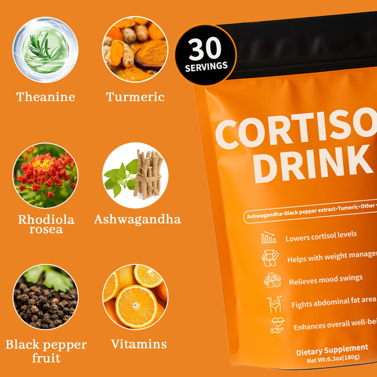 Rulinal Poudre de Boisson Cortisol 200g ingrédients principaux