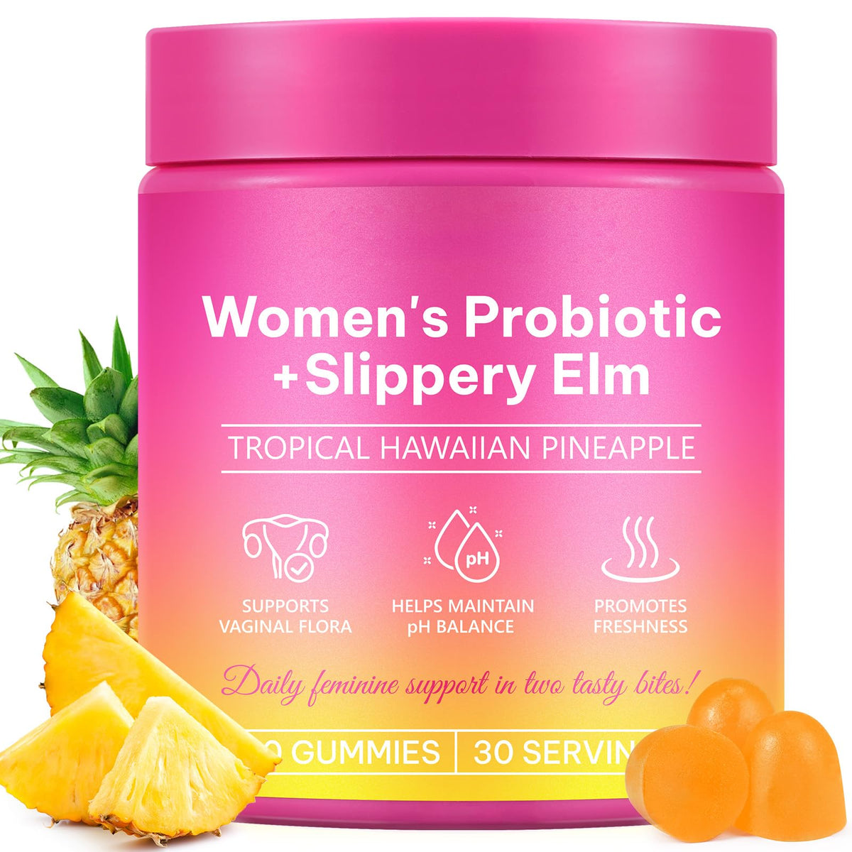 Rulviou Gummies Probiotiques pour Femmes 60 Comp. Saveur Ananas vue de face