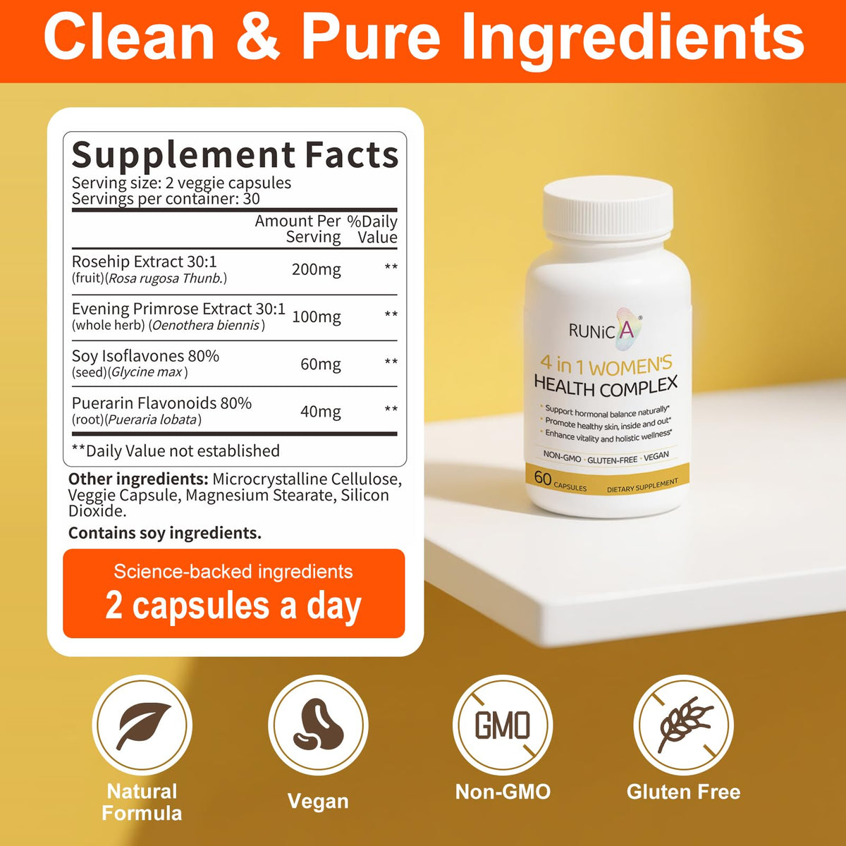 RUNICA Complément Alimentaire 4-en-1 180 Capsules sur fond blanc