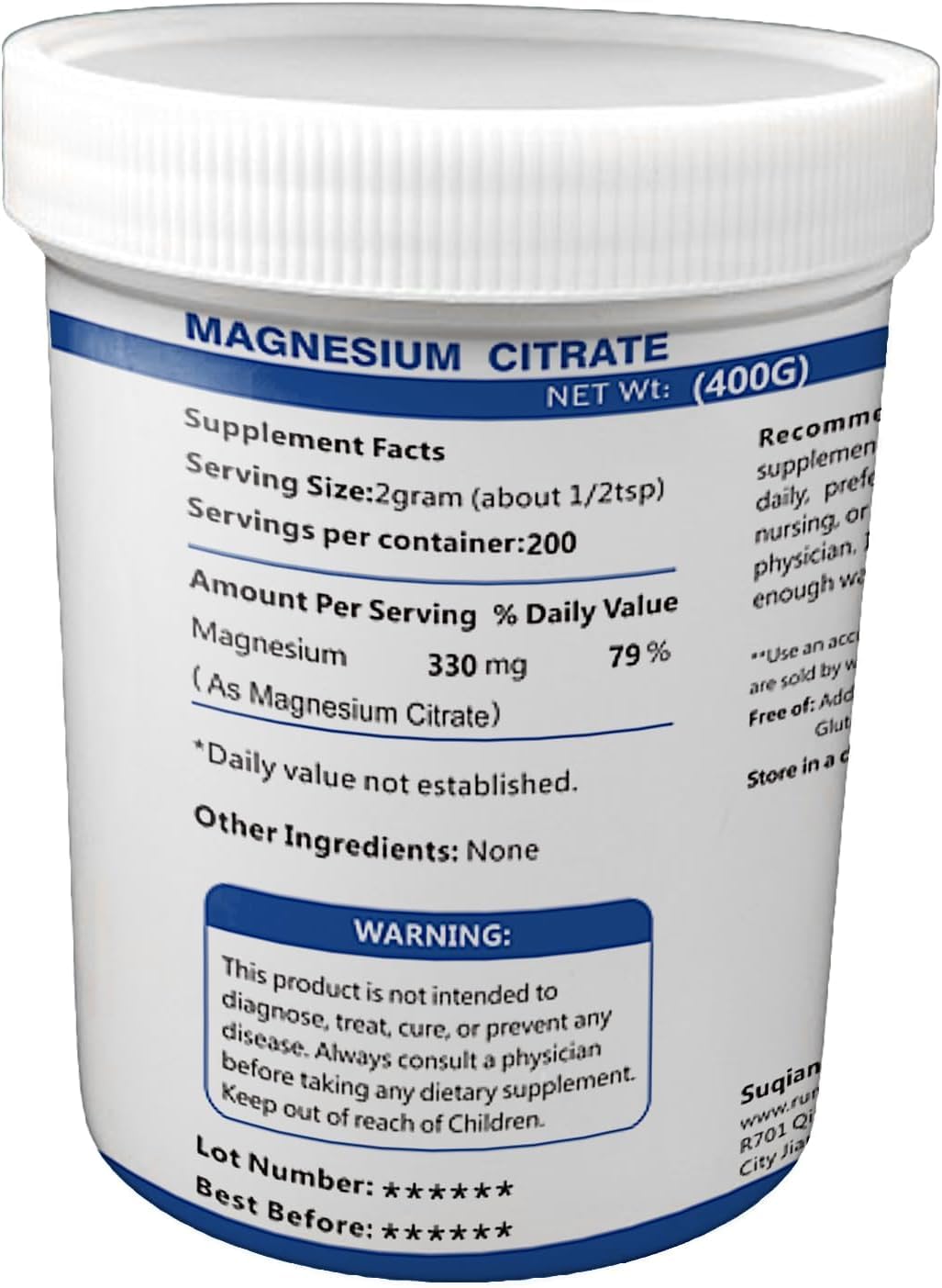 RUNMAG Poudre de Citrate de Magnésium 400g avec cuillère et mélange dans un verre